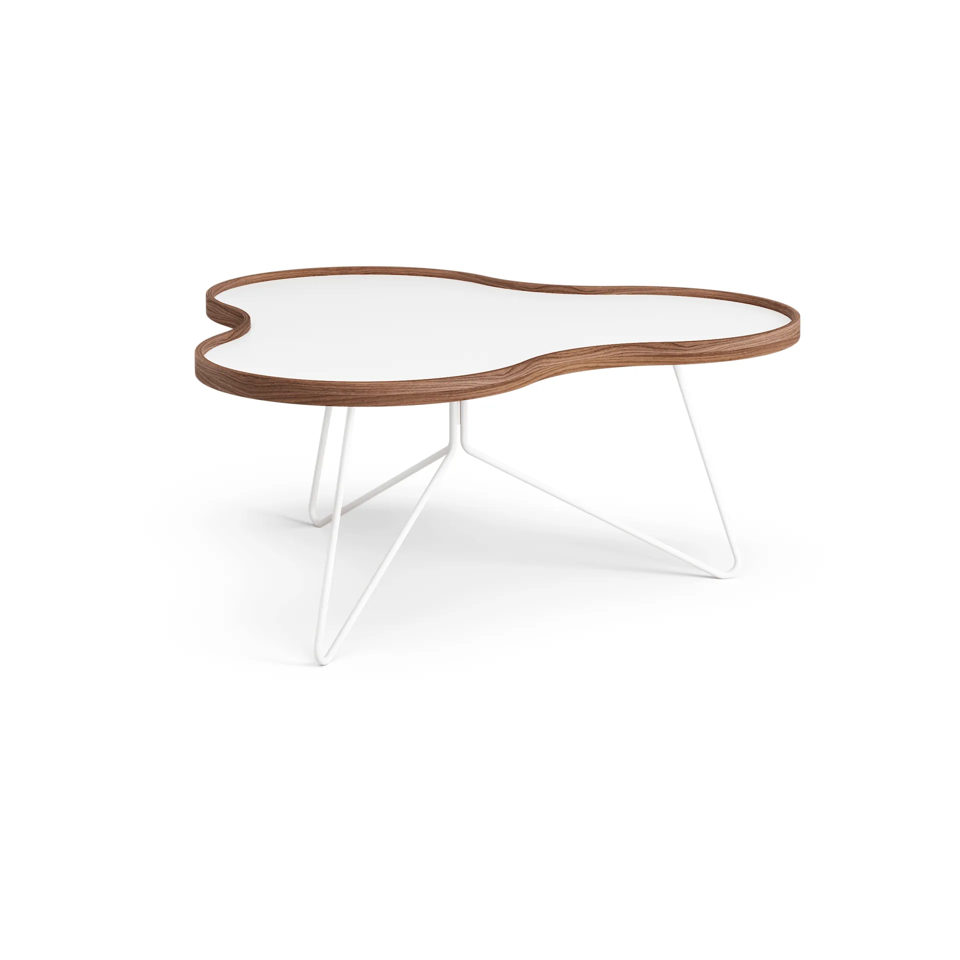 花瓣 边几/茶几/小桌子 84x90 cm, 白色，39cm，胡桃木边，白色底座 Swedese