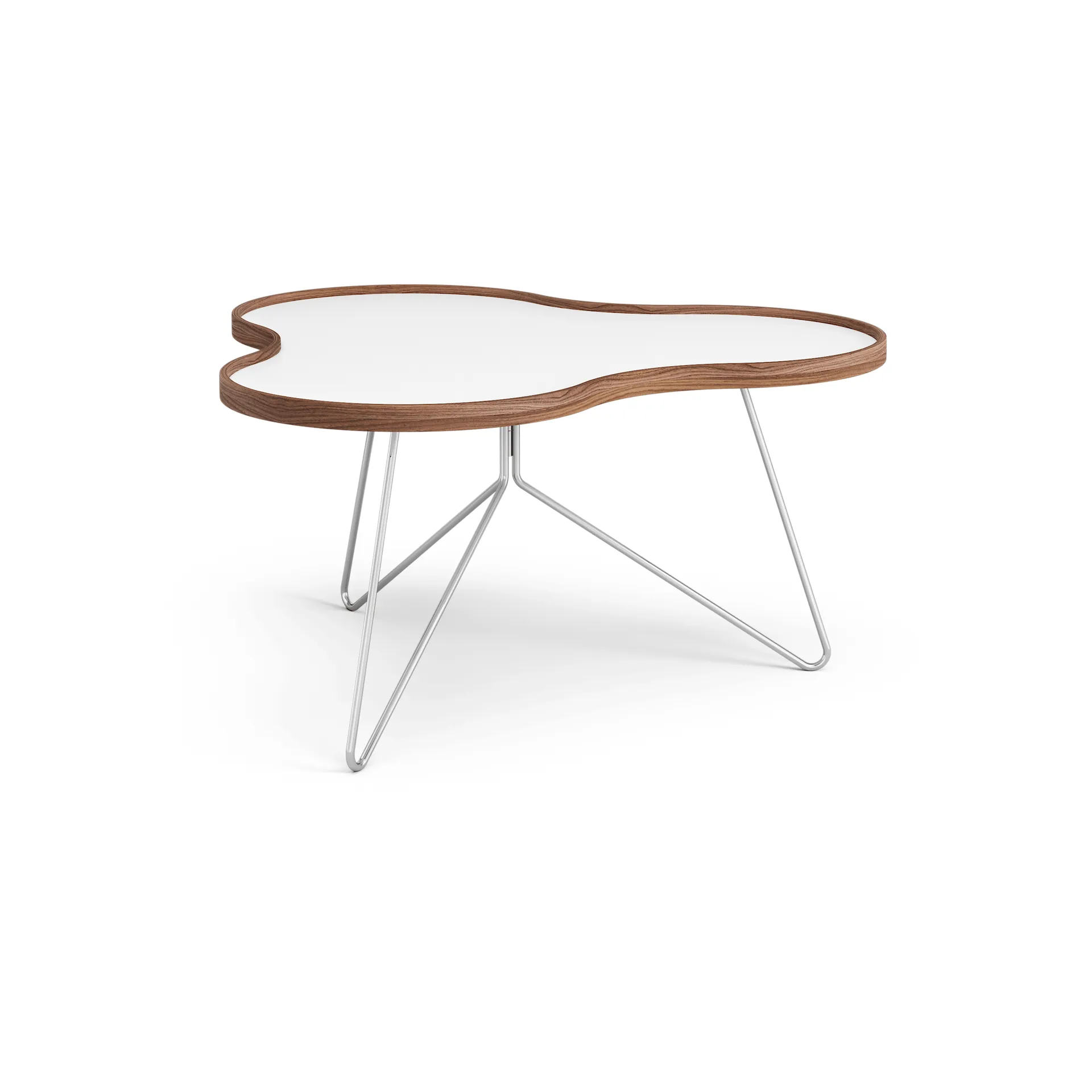 花瓣 边几/茶几/小桌子 84x90 cm, 白色，45 厘米，胡桃木边缘，镀铬底座 Swedese