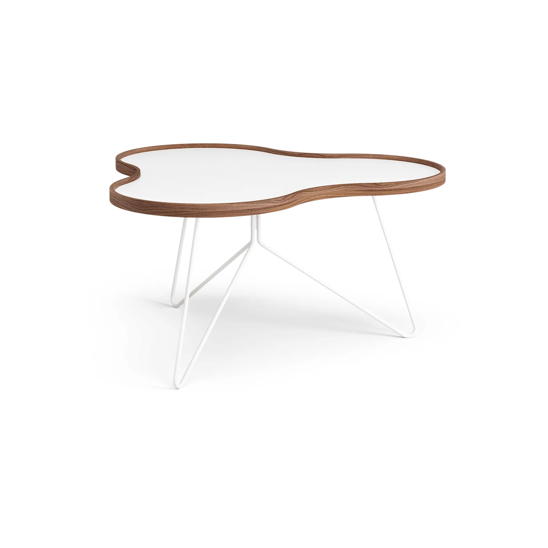 花瓣 边几/茶几/小桌子 84x90 cm, 白色，45cm，胡桃木边，白色底座 Swedese