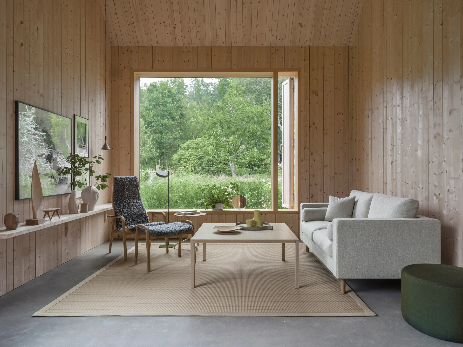 Lamino拉米诺 扶手椅和脚凳 油橡木/羊皮, 月光 (米色) Swedese