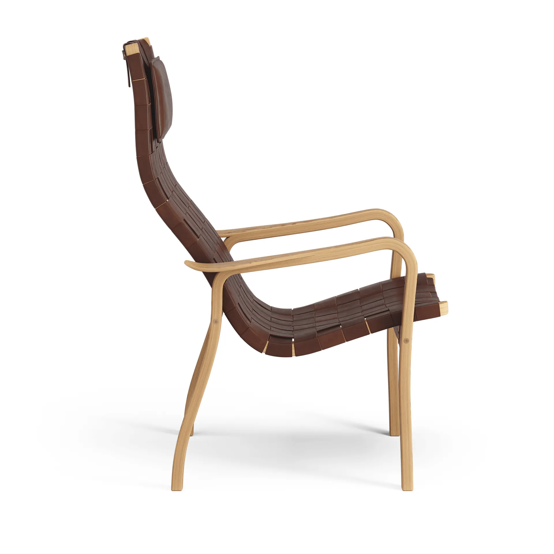 Primo普里莫 扶手椅 高椅背 带颈垫 油橡木, Belt 皮革 褐色 / 红色 Swedese