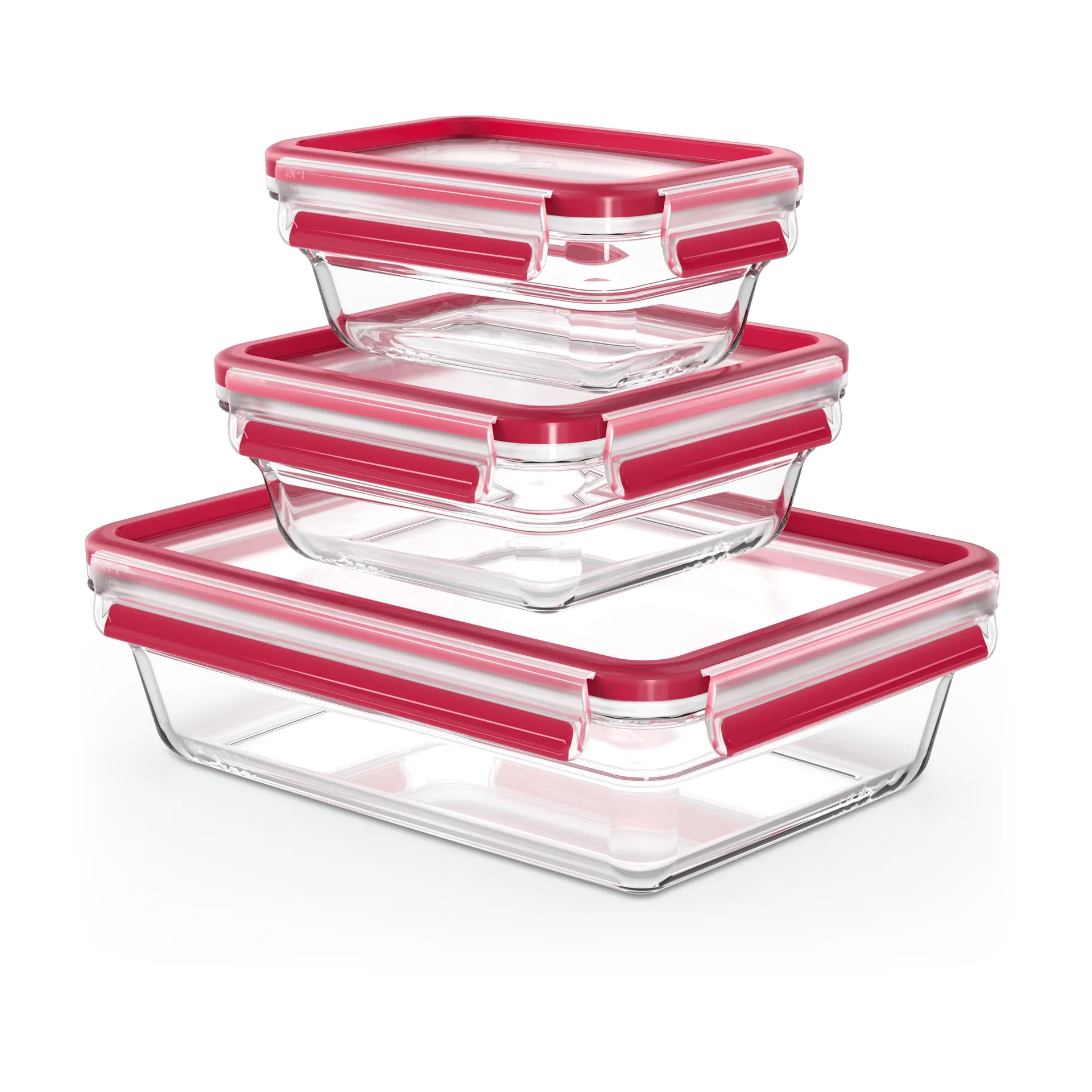 MasterSeal Glass lunch box 三件套装, 红色 Tefal