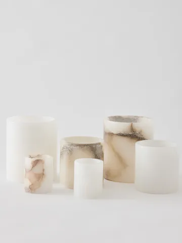 Alabaster 烛台 - 白色-米色, S 10 cm - Tell Me More