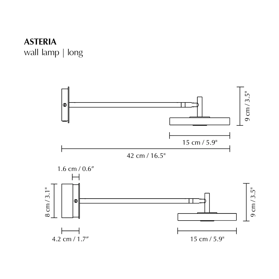 Asteria Wall 极简壁灯, 长款_抛光钢色 Umage