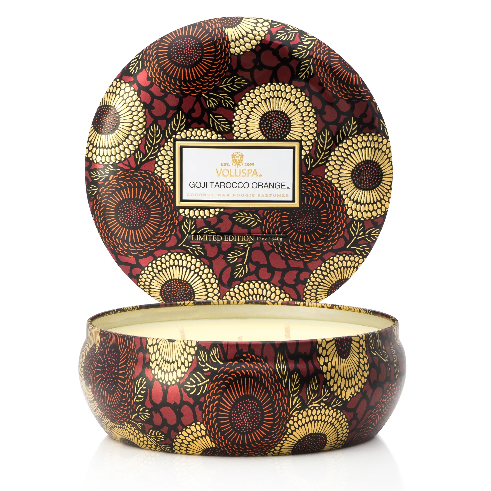 3-wick in a tin candle 60 hours, Goji & Tarocco 橘色 Voluspa