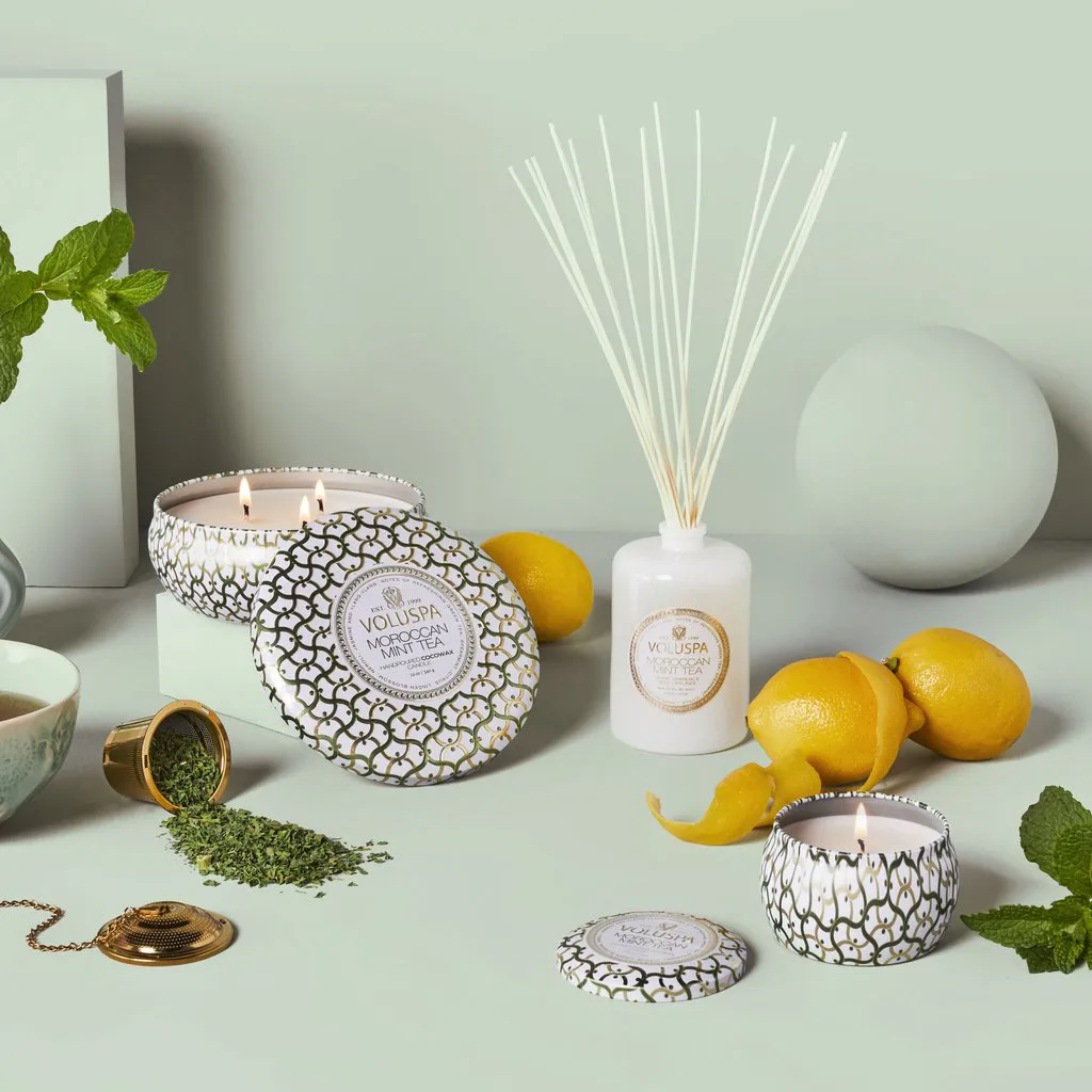 Maison Blanc 迷你铁盒香薰蜡烛25小时, 摩洛哥薄荷茶香 Voluspa
