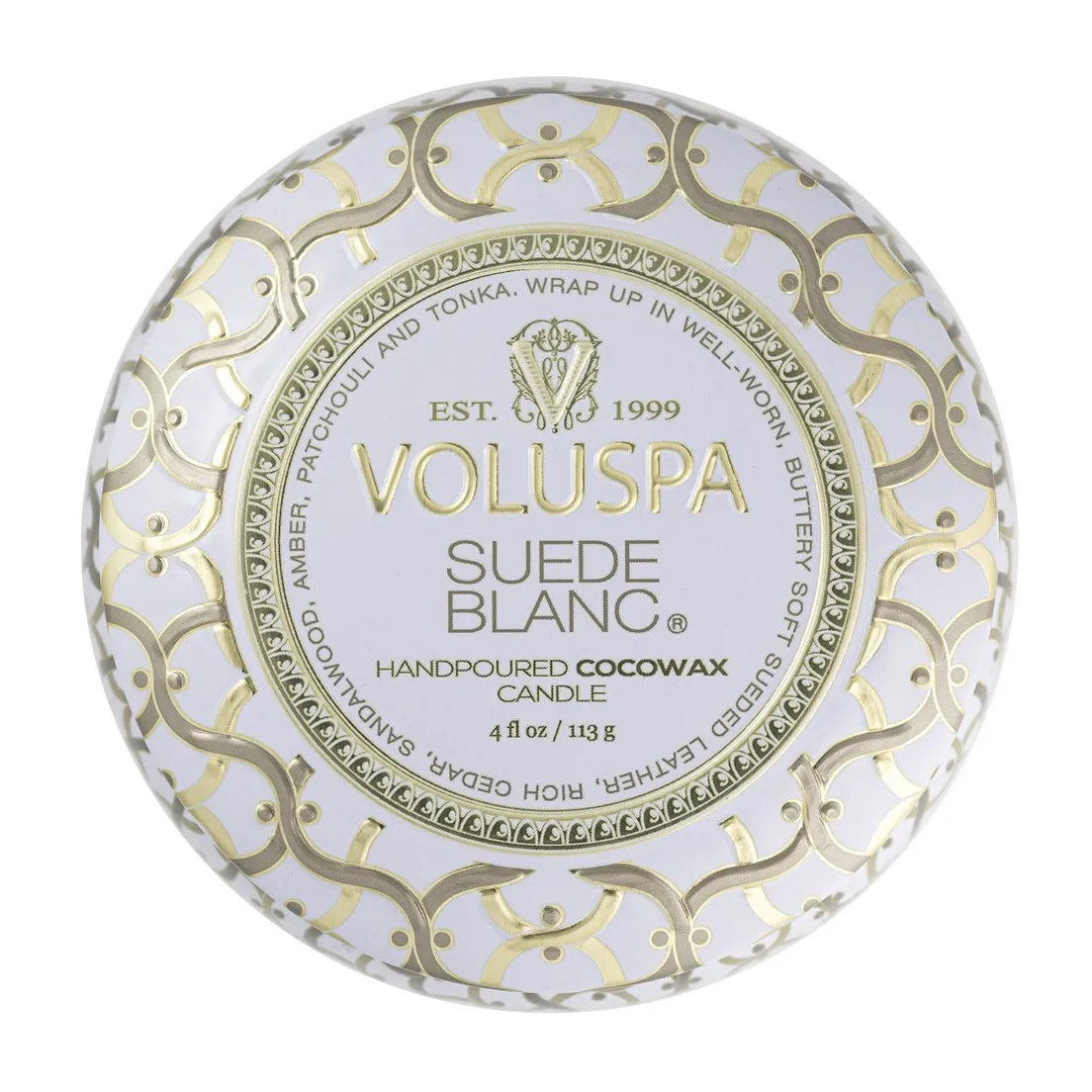 Maison Blanc 迷你铁盒香薰蜡烛25小时, 白色绒面香 Voluspa