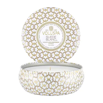 Maison Blanc 三芯铁盒香薰蜡烛40小时 - 白色绒面香 - Voluspa