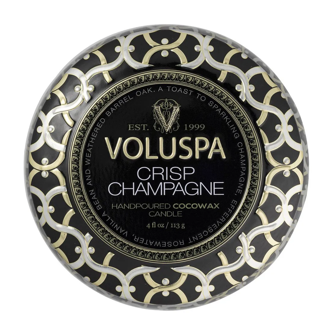 Maison Noir 迷你铁盒香薰蜡烛25小时, 清爽香槟香 Voluspa