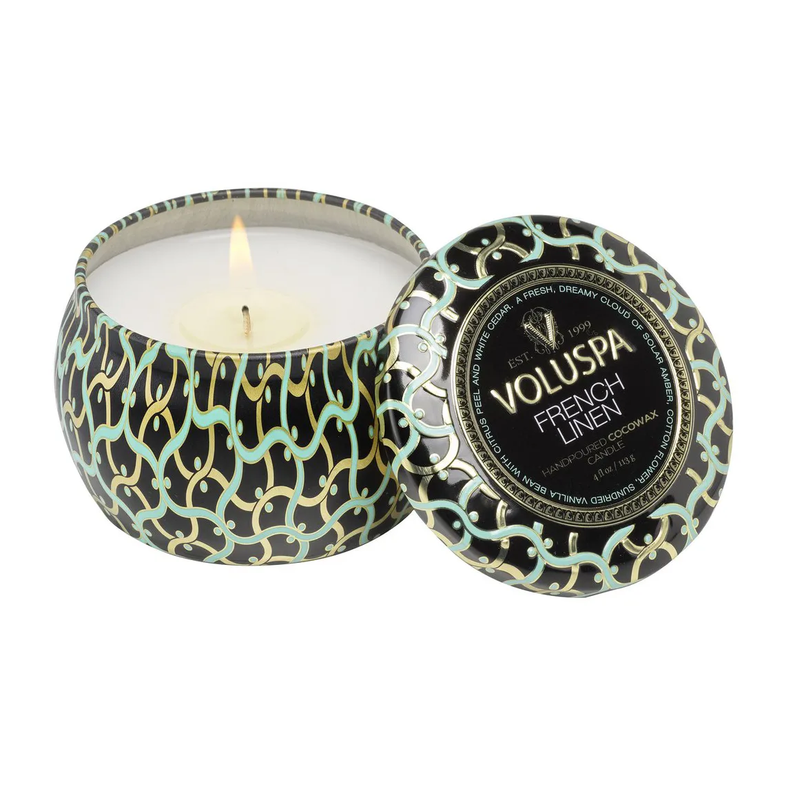 Maison Noir 迷你铁盒香薰蜡烛25小时, 法式亚麻香 Voluspa
