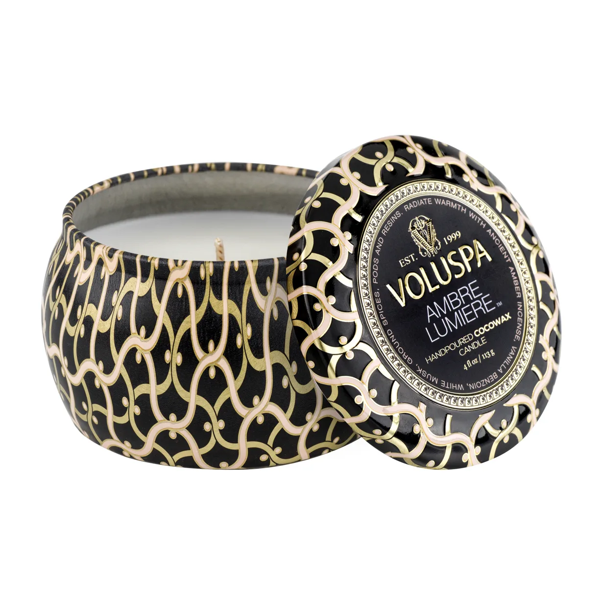 Maison Noir 迷你铁盒香薰蜡烛25小时, 琥珀微光香 Voluspa