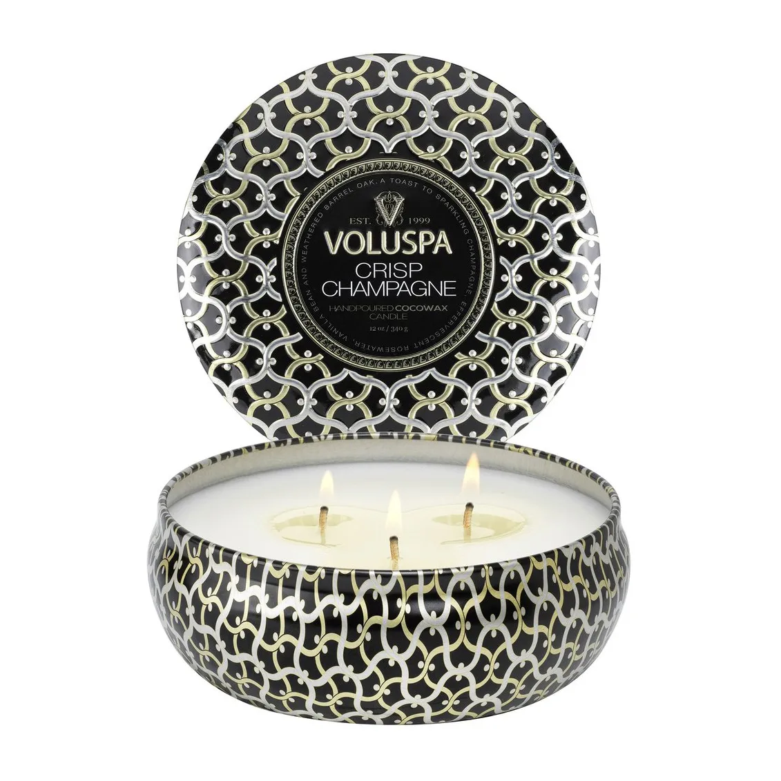 Maison Noir 3-wick Tin scented 40 hours, Crisp Champagne Voluspa