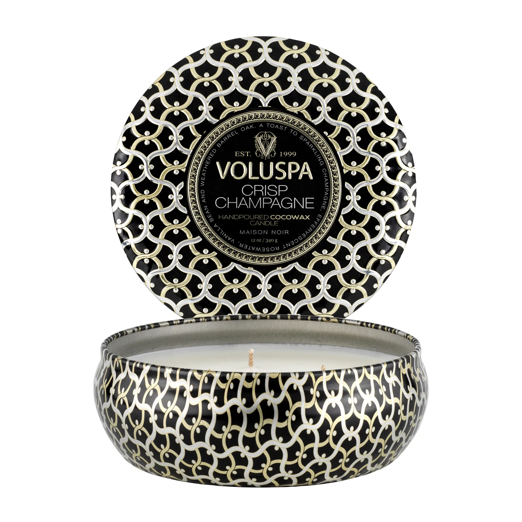 Maison Noir 三芯铁盒香薰蜡烛40小时, 清爽香槟香 Voluspa