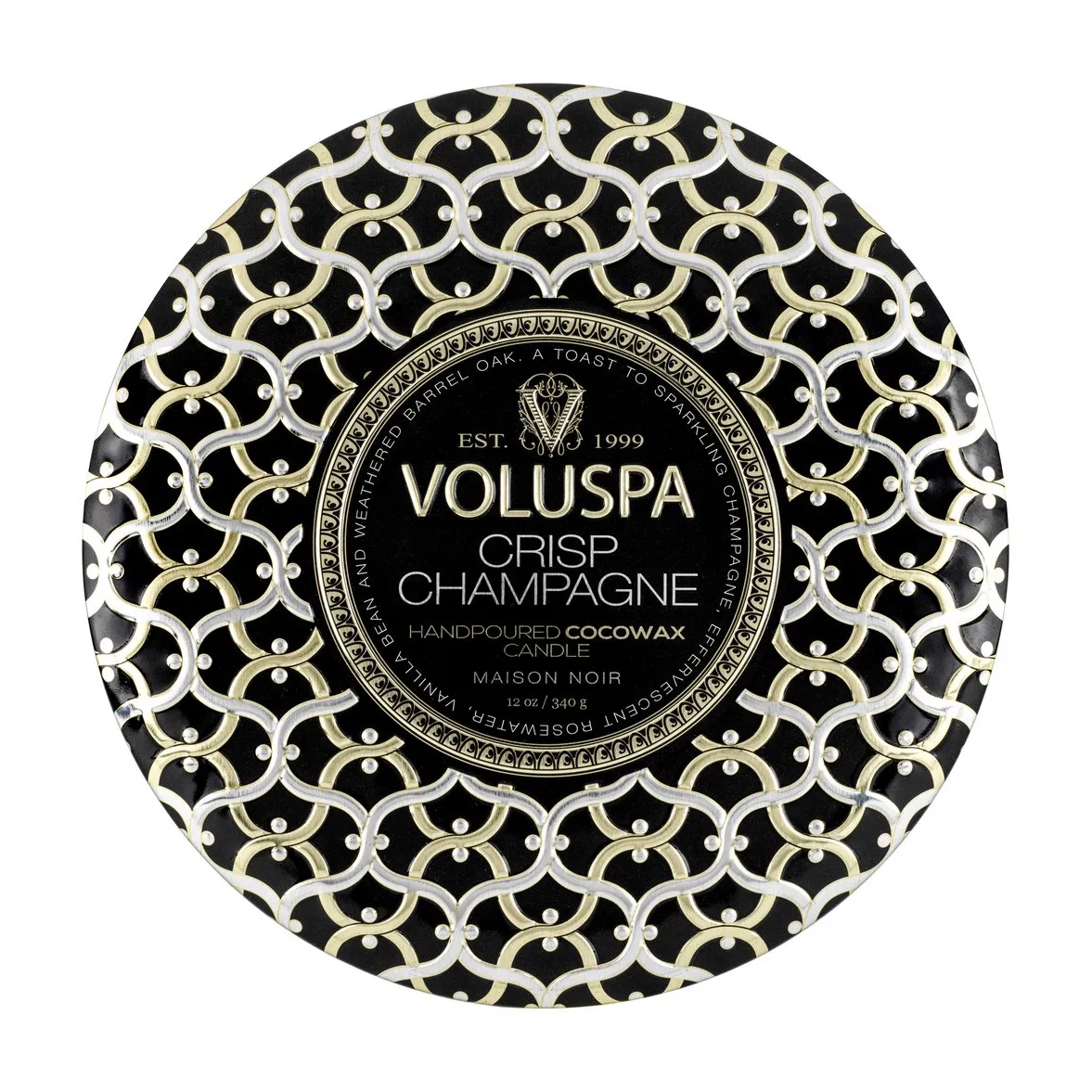 Maison Noir 三芯铁盒香薰蜡烛40小时, 清爽香槟香 Voluspa