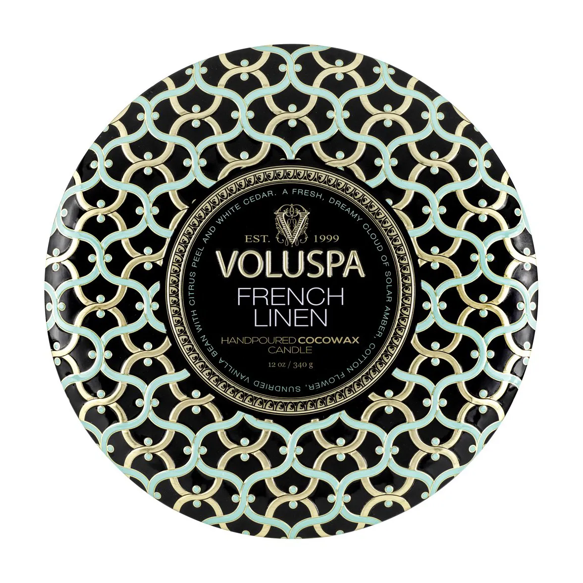 Maison Noir 三芯铁盒香薰蜡烛40小时, 法式亚麻香 Voluspa
