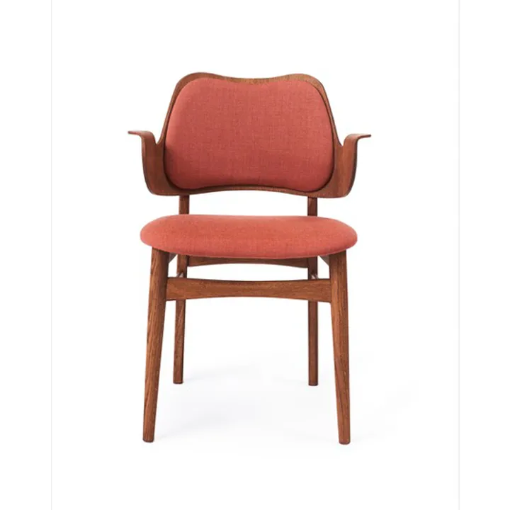 Gesture 椅子，软包座椅与靠背 - Fabric canvas 566 peachy 粉色, oiled teak 自然木色 legs, upholstered seat, upholstered back - Warm Nordic