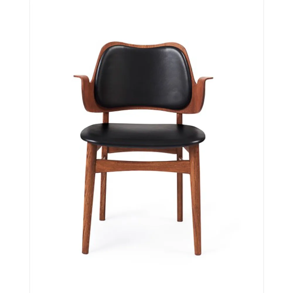 Gesture 椅子，软包座椅与靠背, 皮革 prescott 207 黑色, oiled teak 自然木色 legs, upholstered seat, upholstered back Warm Nordic