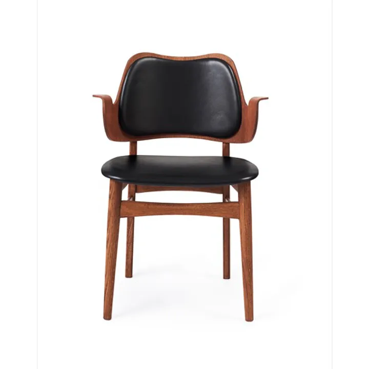 Gesture 椅子，软包座椅与靠背 - 皮革 prescott 207 黑色, oiled teak 自然木色 legs, upholstered seat, upholstered back - Warm Nordic