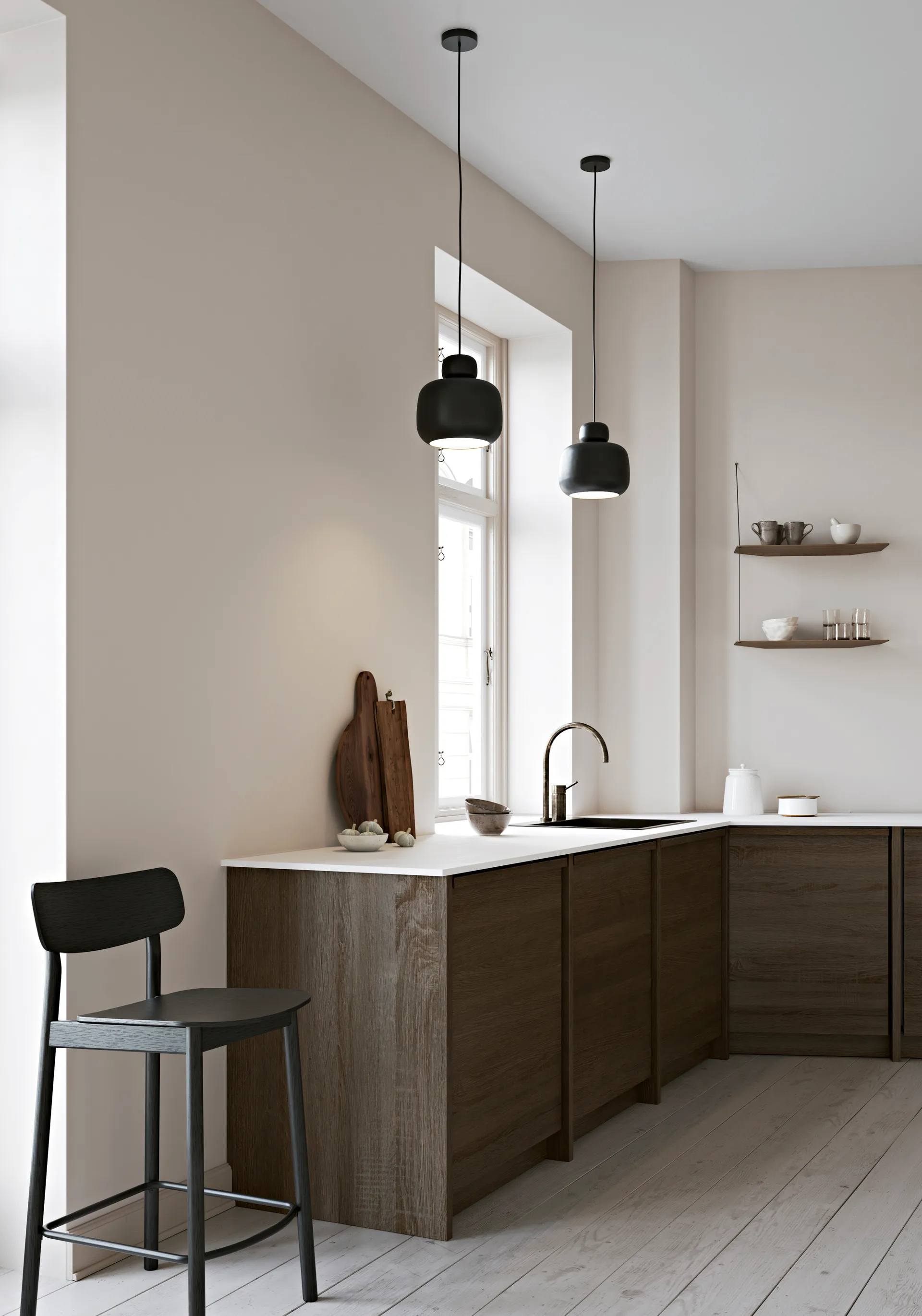 Stone 吊灯 大, 黑色 Woud