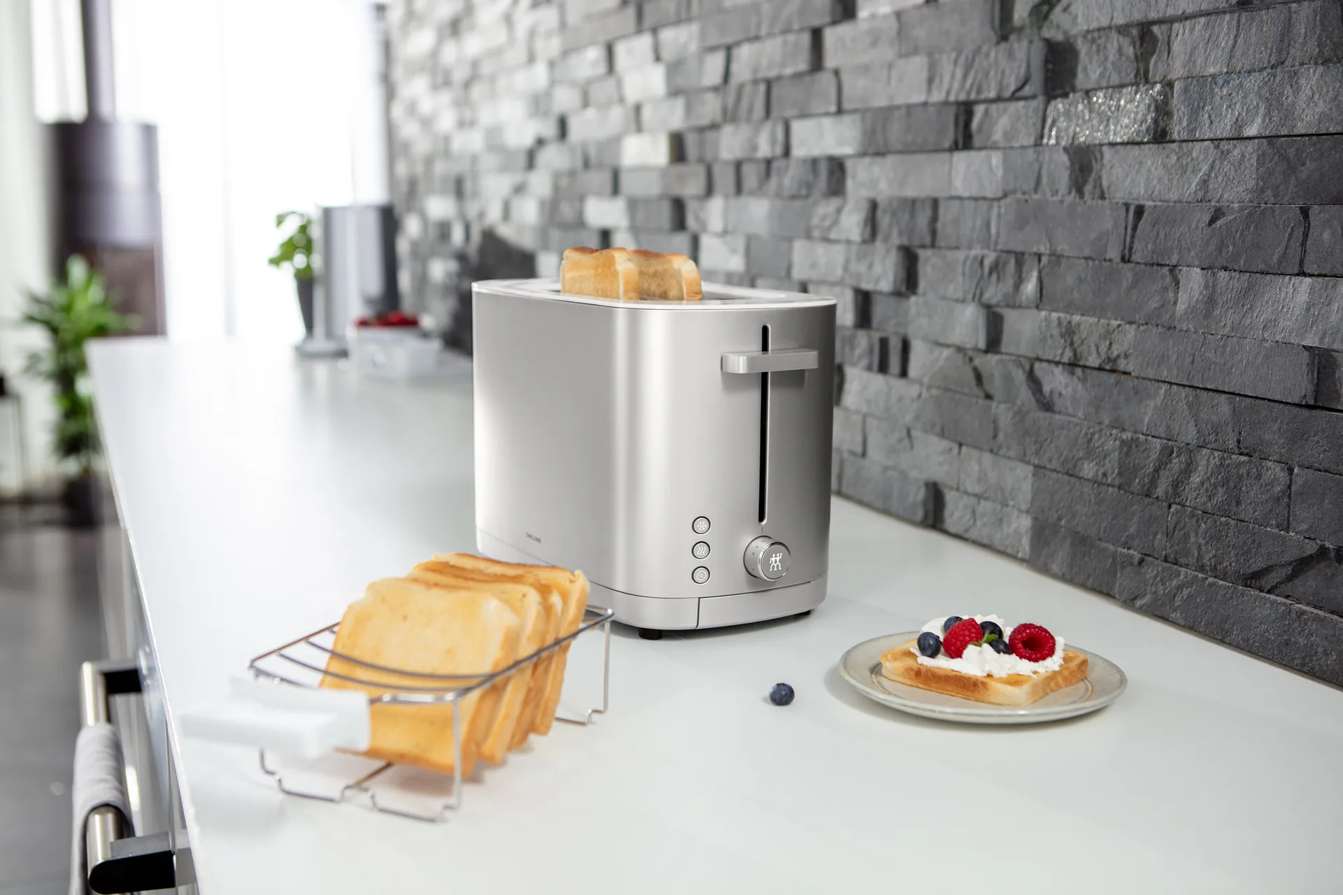 Zwilling烤面包机带面包加热架双短槽, 银色 Zwilling